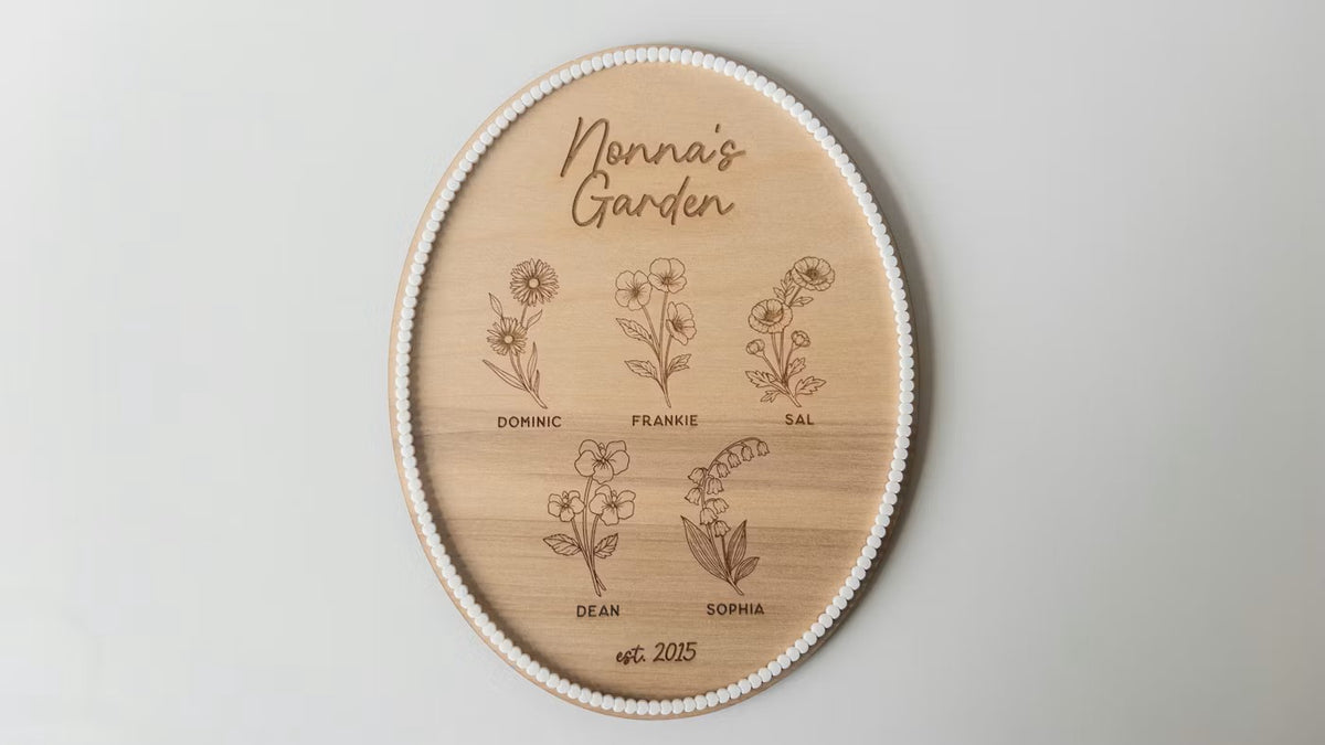 Personalized Birth Flower Garden Sign – Custom Wooden Keepsake for Grandma, Nana & Mom