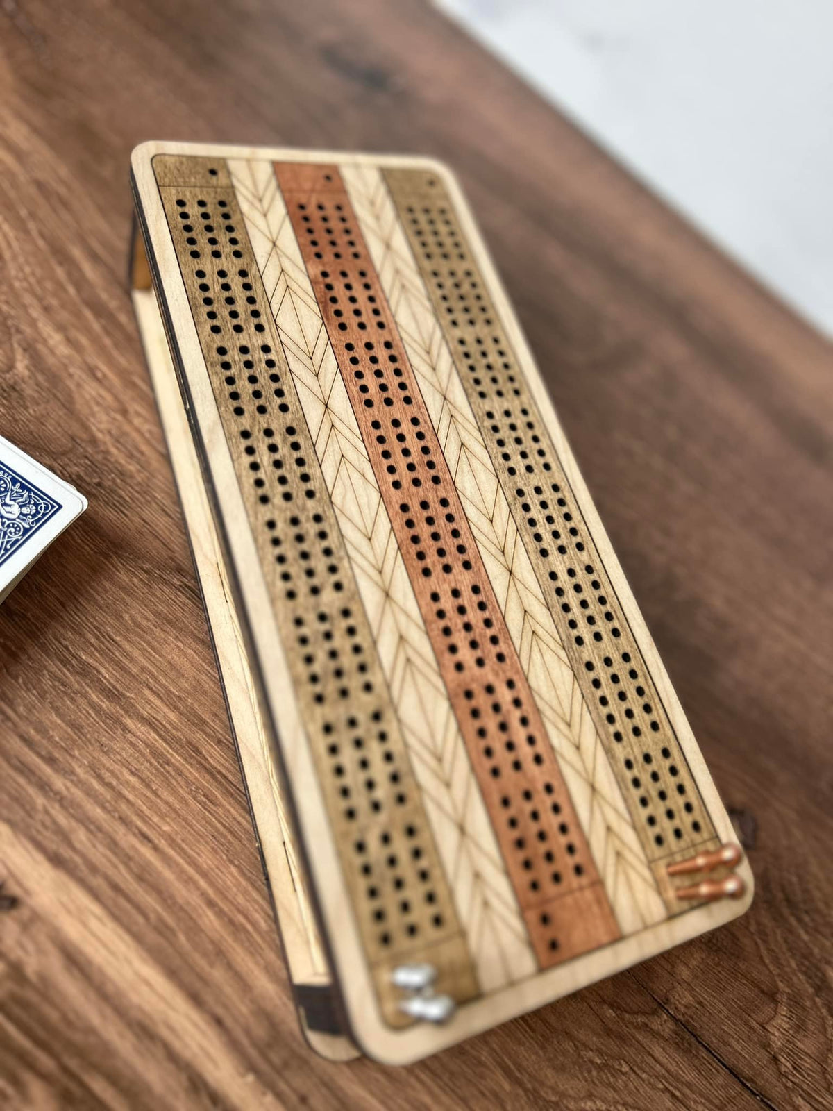 Personalized Hardwood Cribbage Board | Handmade Heirloom Game with Peg Storage