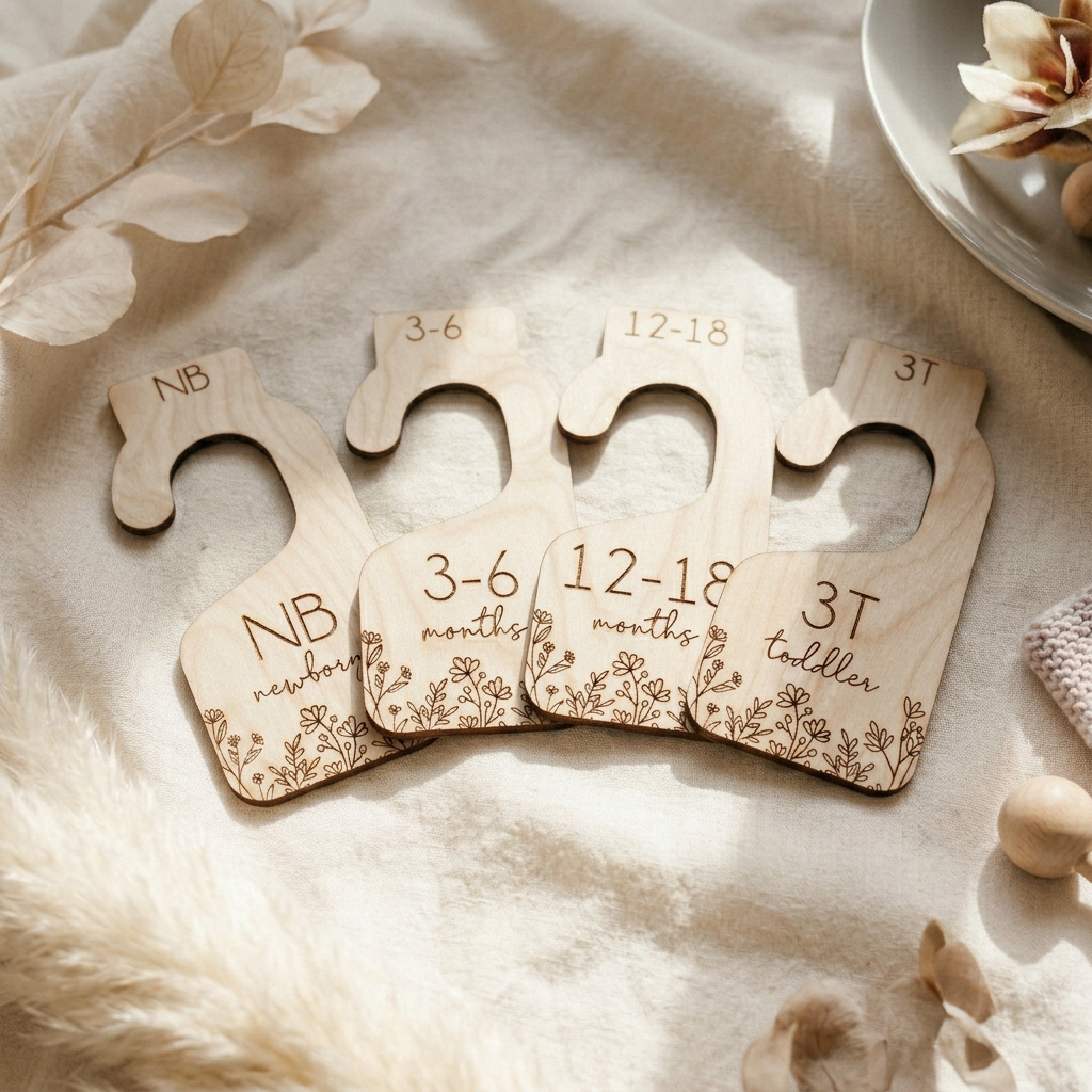 Baby Closet Dividers Set – 7 Wooden Floral Closet Organizers