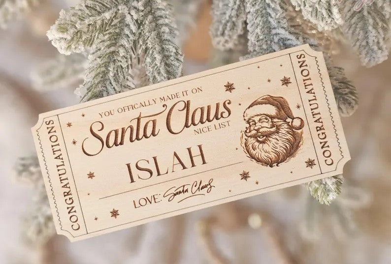 Santa's Nice List Ticket | Wooden Christmas Keepsake