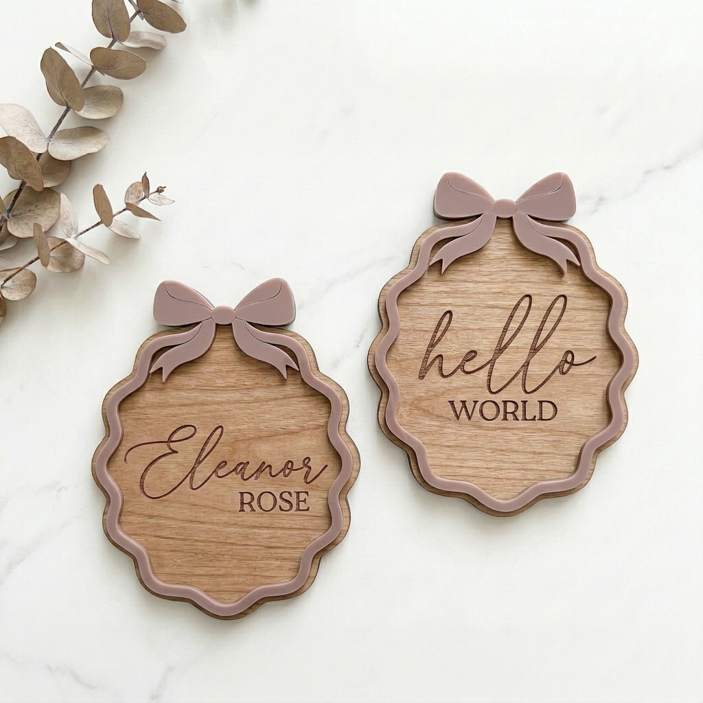 Hello World Baby Announcement Sign | Personalized Baby Name Disc | Newborn Photo Prop