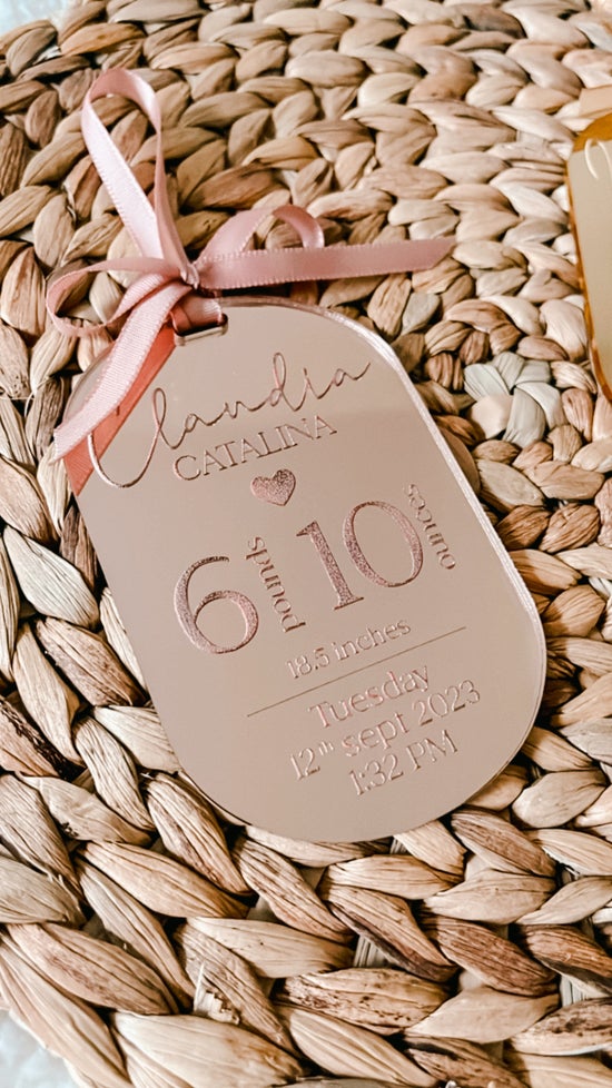 Personalized Baby Birth Announcement Ornament | Custom Engraved Mirrored Acrylic Keepsake
