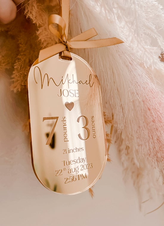 Personalized Baby Birth Announcement Ornament | Custom Engraved Mirrored Acrylic Keepsake