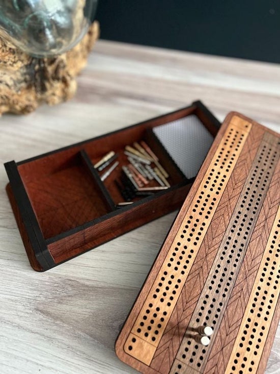 Personalized Hardwood Cribbage Board | Handmade Heirloom Game with Peg Storage
