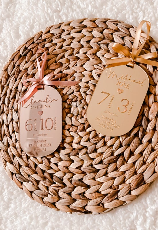 Engraved Baby Birth Announcement Ornament - Mirrored Acrylic Keepsake