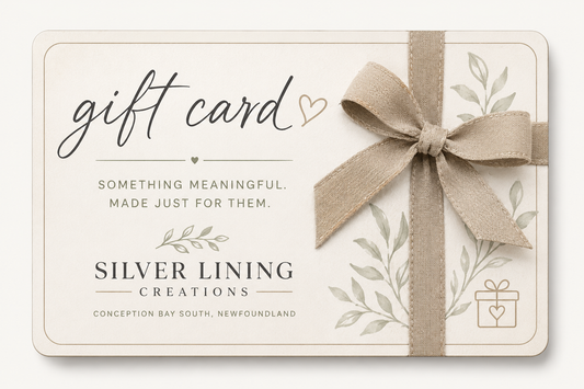 Silver Lining Creations NL gift card for personalized gifts and keepsakes in Conception Bay South, Newfoundland