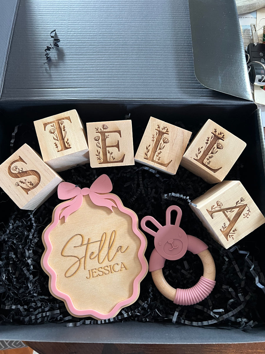 Personalized Wooden Name Blocks | Floral Nursery Name Blocks | Baby Shower Gift