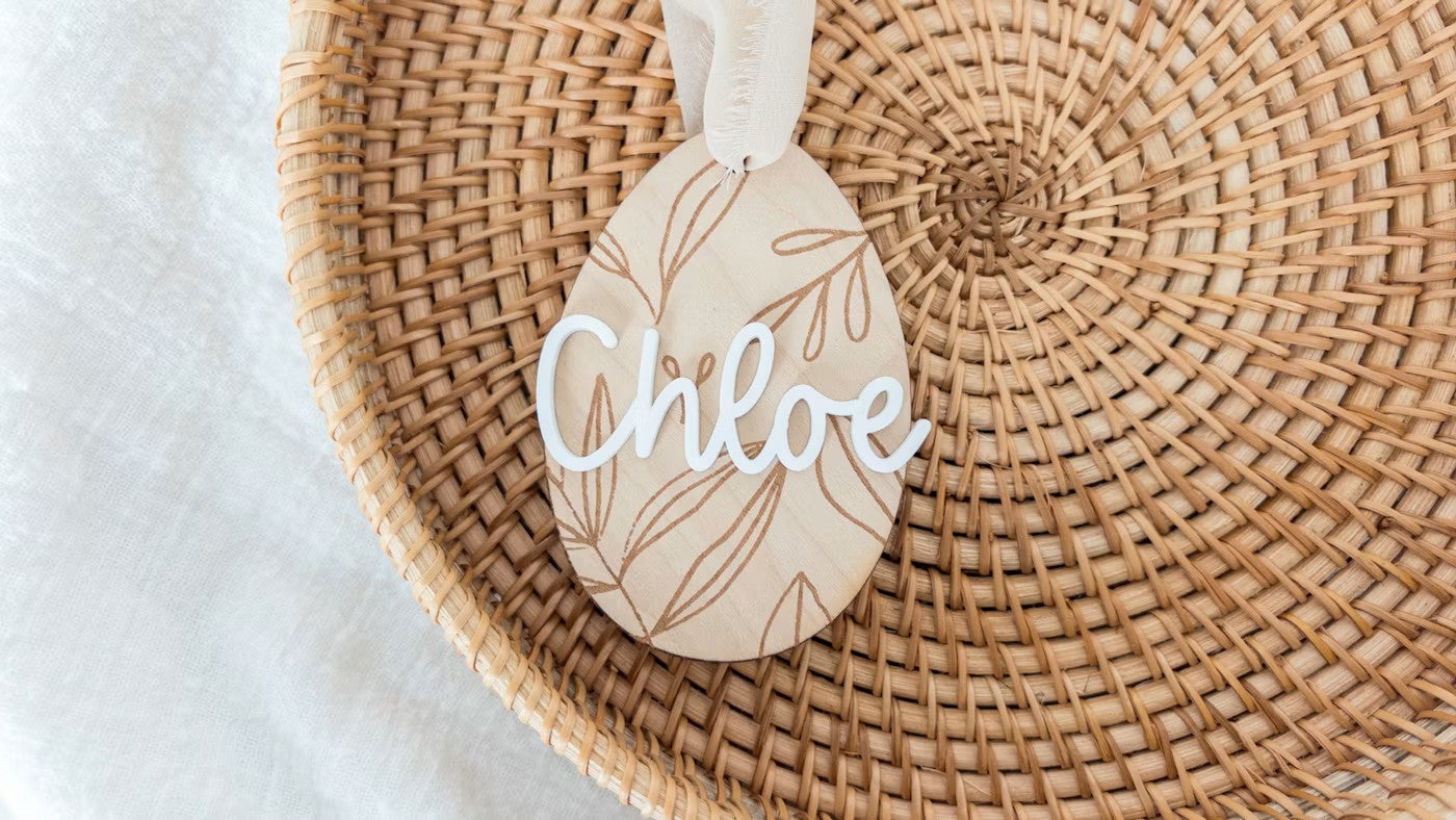 Personalized Wooden Easter Egg Tag | Custom Name Basket Tag | Reusable Spring Keepsake