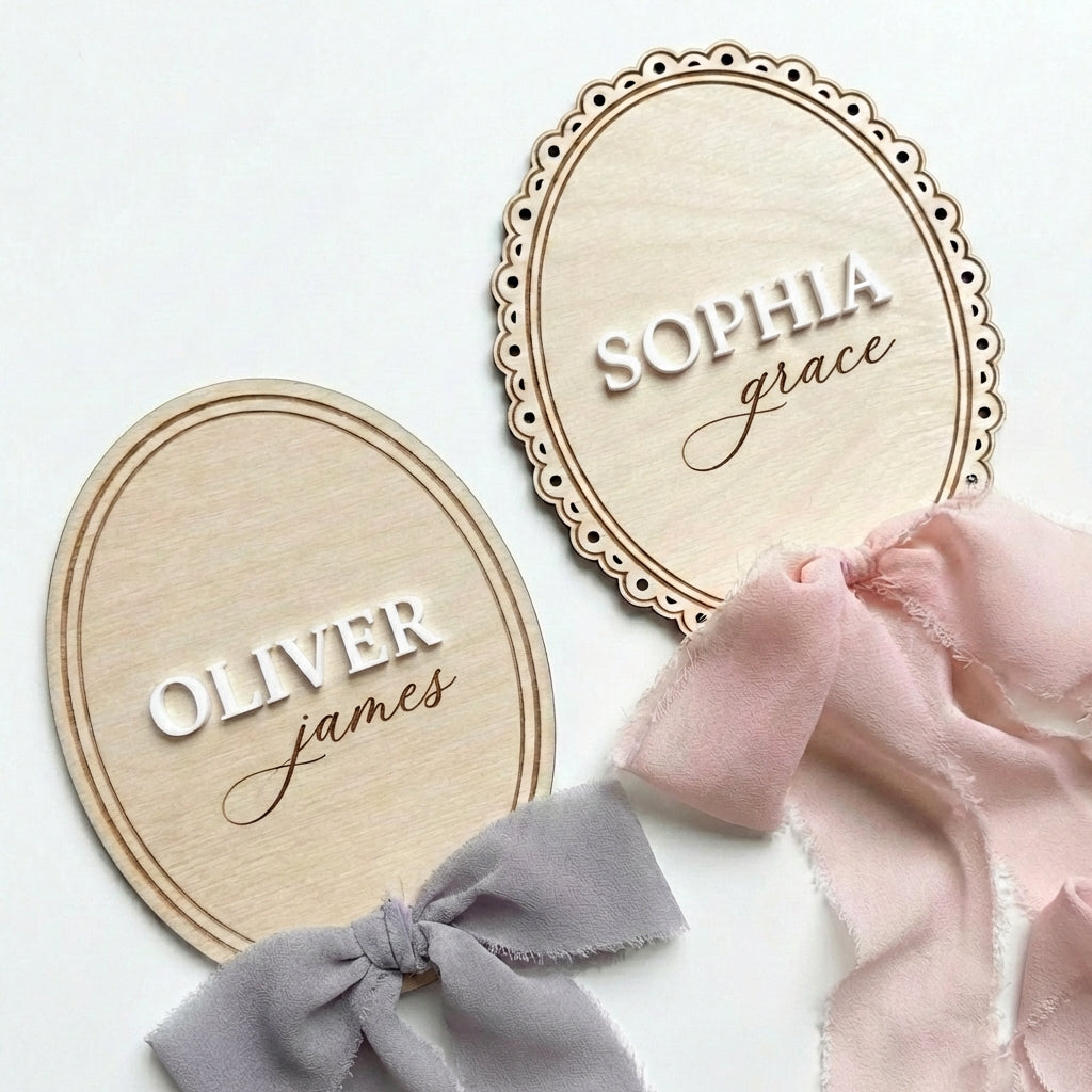Personalized Wooden Baby Name Plaque – Layered Custom Nursery Name Sign