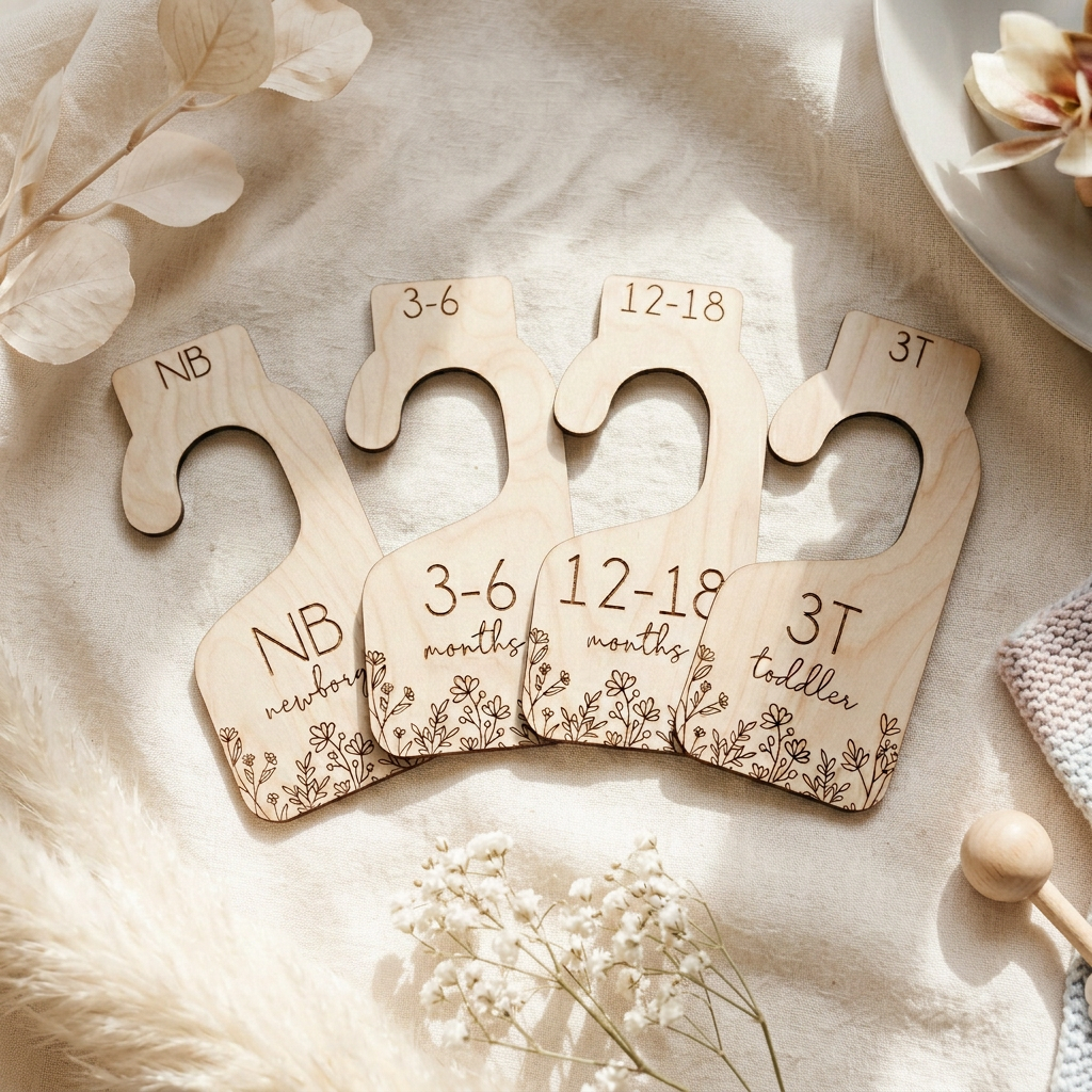 Baby Closet Dividers Set – 7 Wooden Floral Closet Organizers