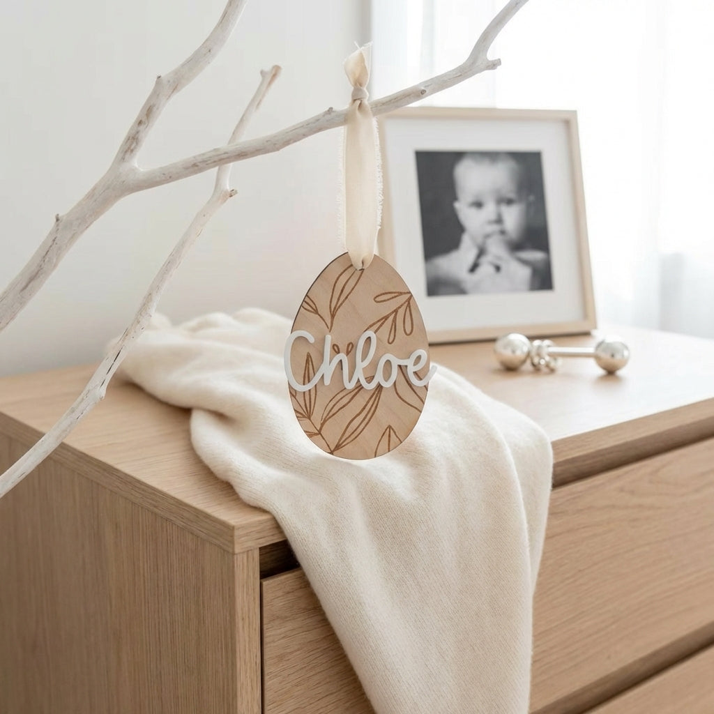 Personalized Wooden Easter Egg Tag | Custom Name Basket Tag | Reusable Spring Keepsake