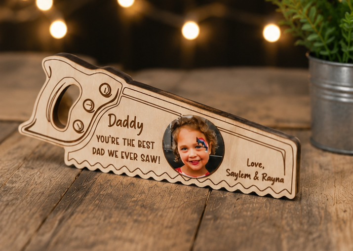 Personalized Hand Saw Photo Frame – "You're the Best Dad We Ever Saw" Father's Day Gift
