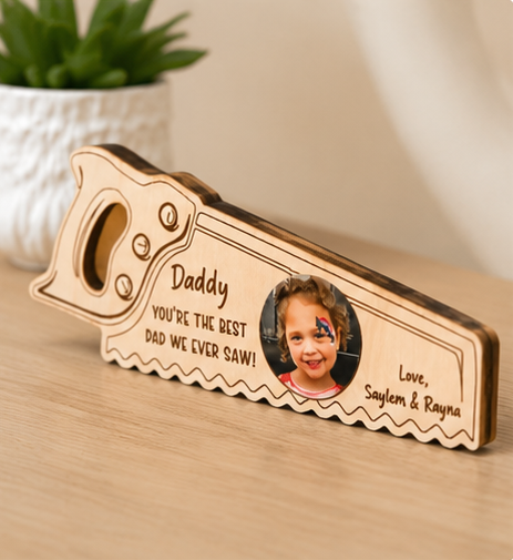 Personalized Hand Saw Photo Frame – "You're the Best Dad We Ever Saw" Father's Day Gift