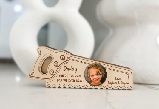 Personalized Hand Saw Photo Frame – "You're the Best Dad We Ever Saw" Father's Day Gift