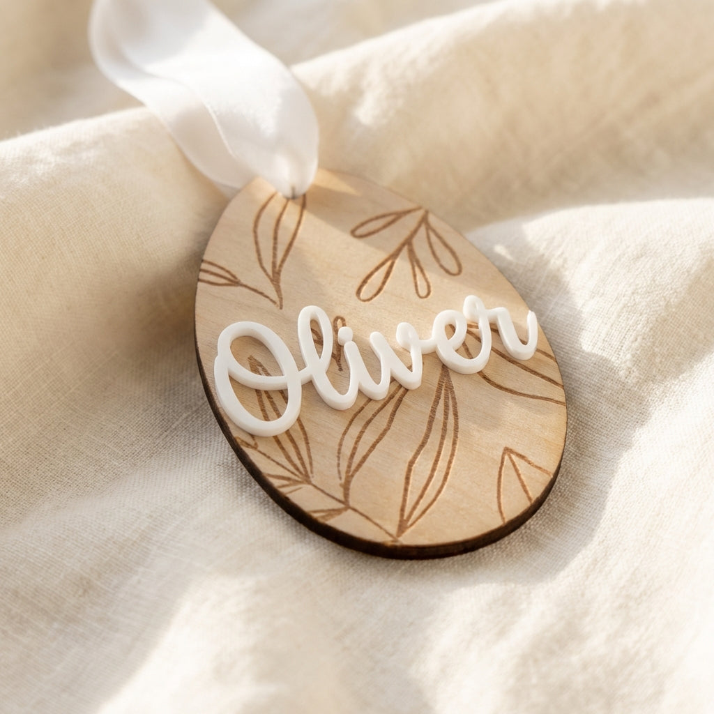Personalized Wooden Easter Egg Tag | Custom Name Basket Tag | Reusable Spring Keepsake