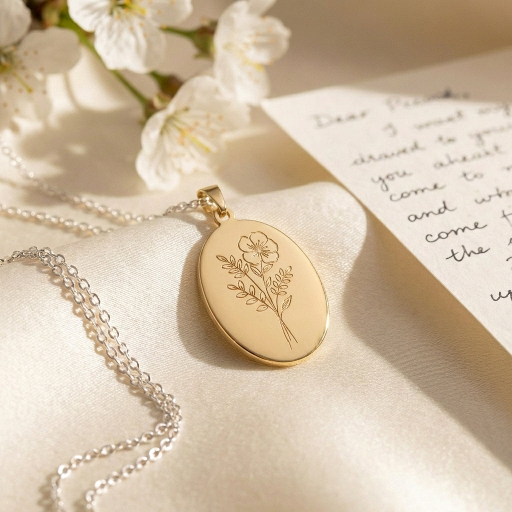 Personalized Oval Pendant Necklace - Custom Name, Date, Fingerprint or Handwriting Keepsake