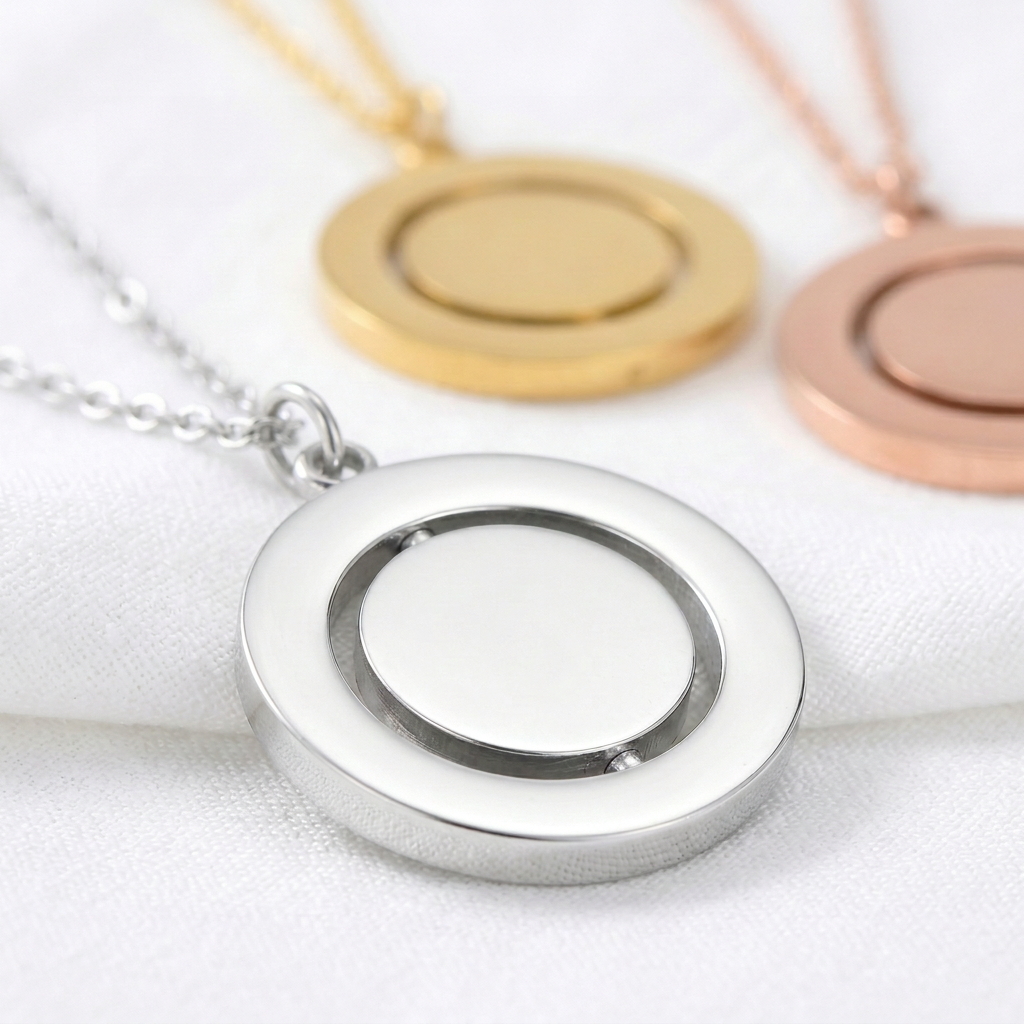 Personalized Rotating Circle Necklace | Custom Engraved Spinner Pendant