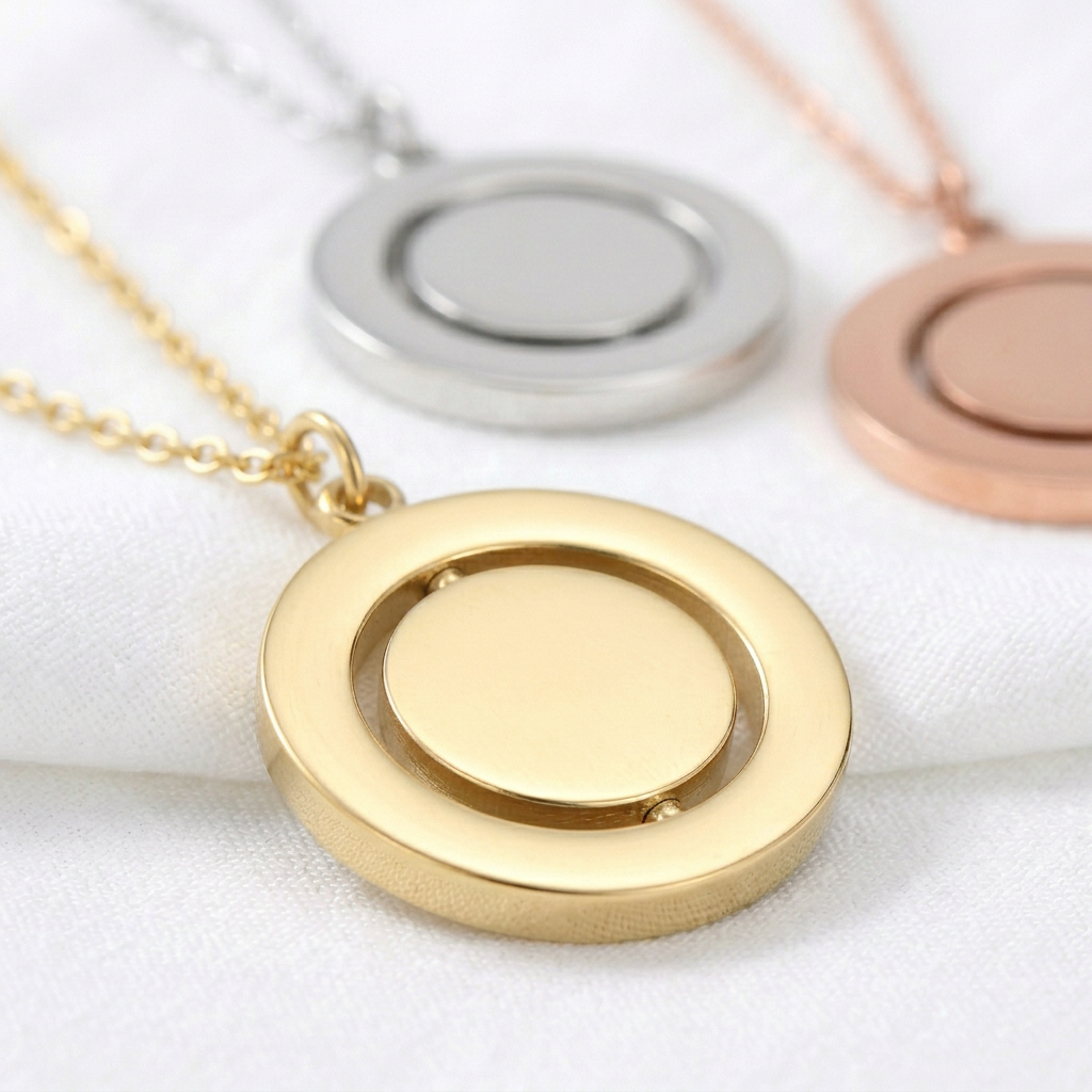 Personalized Rotating Circle Necklace | Custom Engraved Spinner Pendant