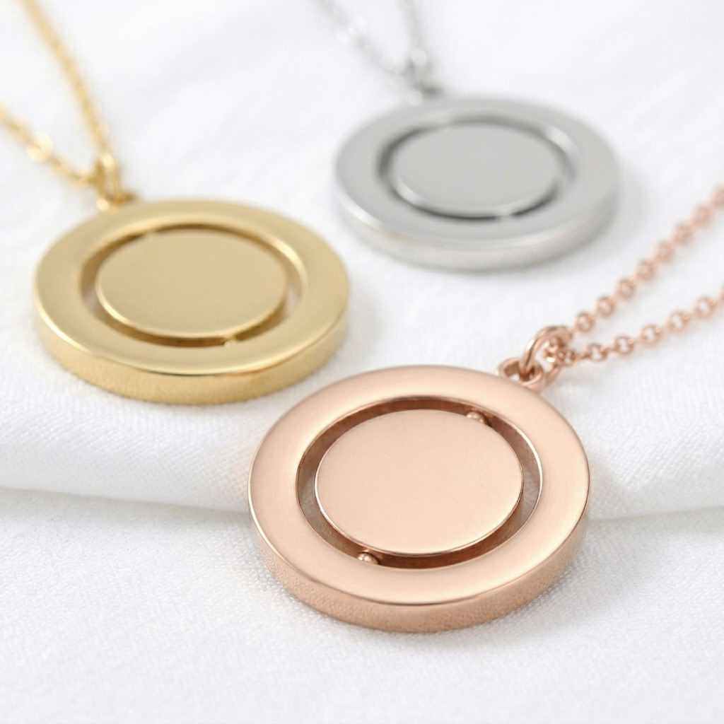 Personalized Rotating Circle Necklace | Custom Engraved Spinner Pendant