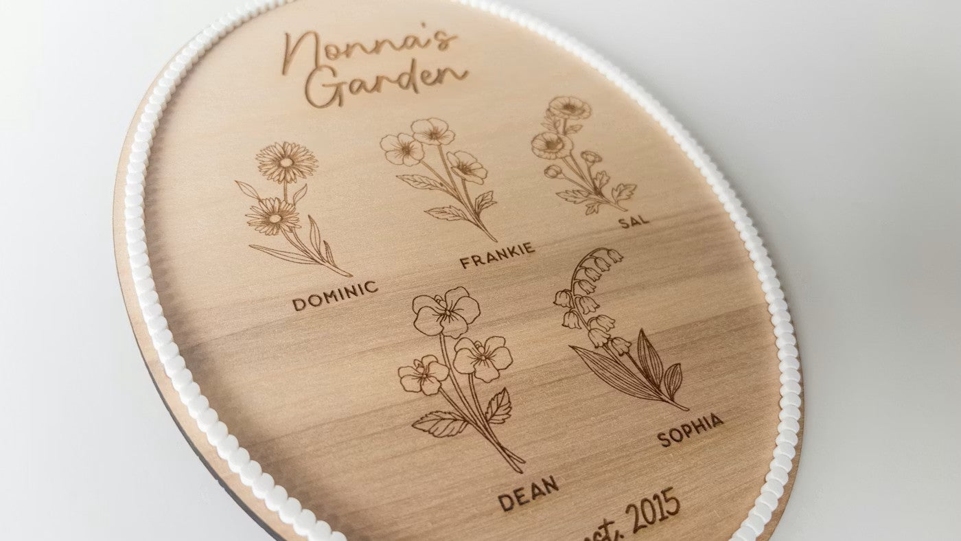 Personalized Birth Flower Garden Sign – Custom Wooden Keepsake for Grandma, Nana & Mom