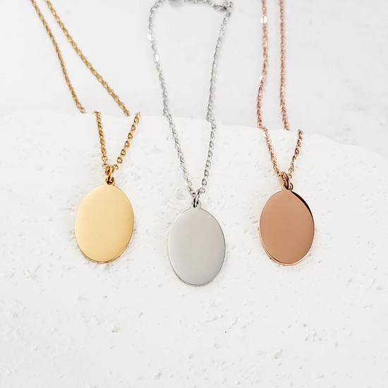 Personalized Oval Pendant Necklace - Custom Name, Date, Fingerprint or Handwriting Keepsake