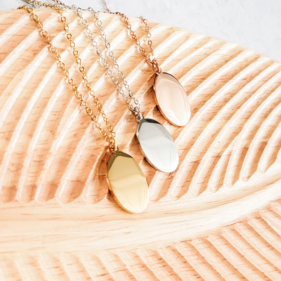 Personalized Oval Pendant Necklace - Custom Name, Date, Fingerprint or Handwriting Keepsake