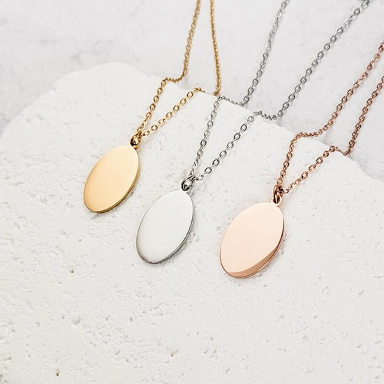 Personalized Oval Pendant Necklace - Custom Name, Date, Fingerprint or Handwriting Keepsake