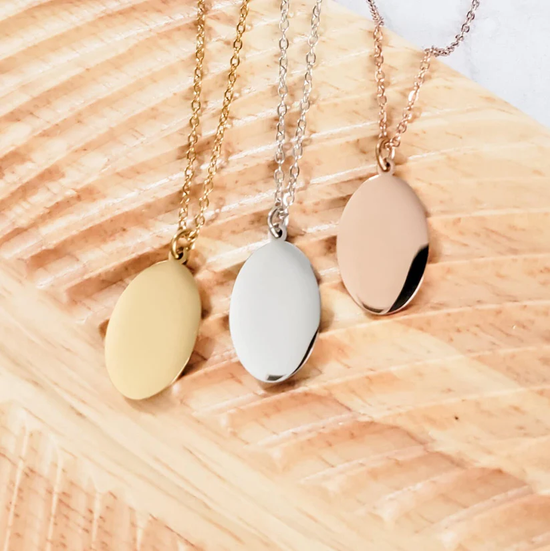 Personalized Oval Pendant Necklace - Custom Name, Date, Fingerprint or Handwriting Keepsake