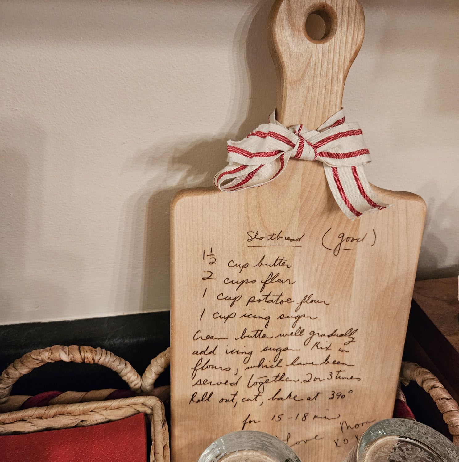 Personalized handwritten recipe maple serving board with engraved family recipe